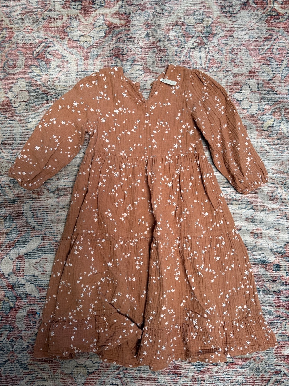 Rylee + Cru Girls' Rust Star Print Tiered Dress